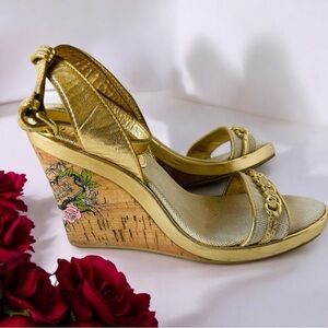 Coach Gold Wedge Sandals Sz 6.5